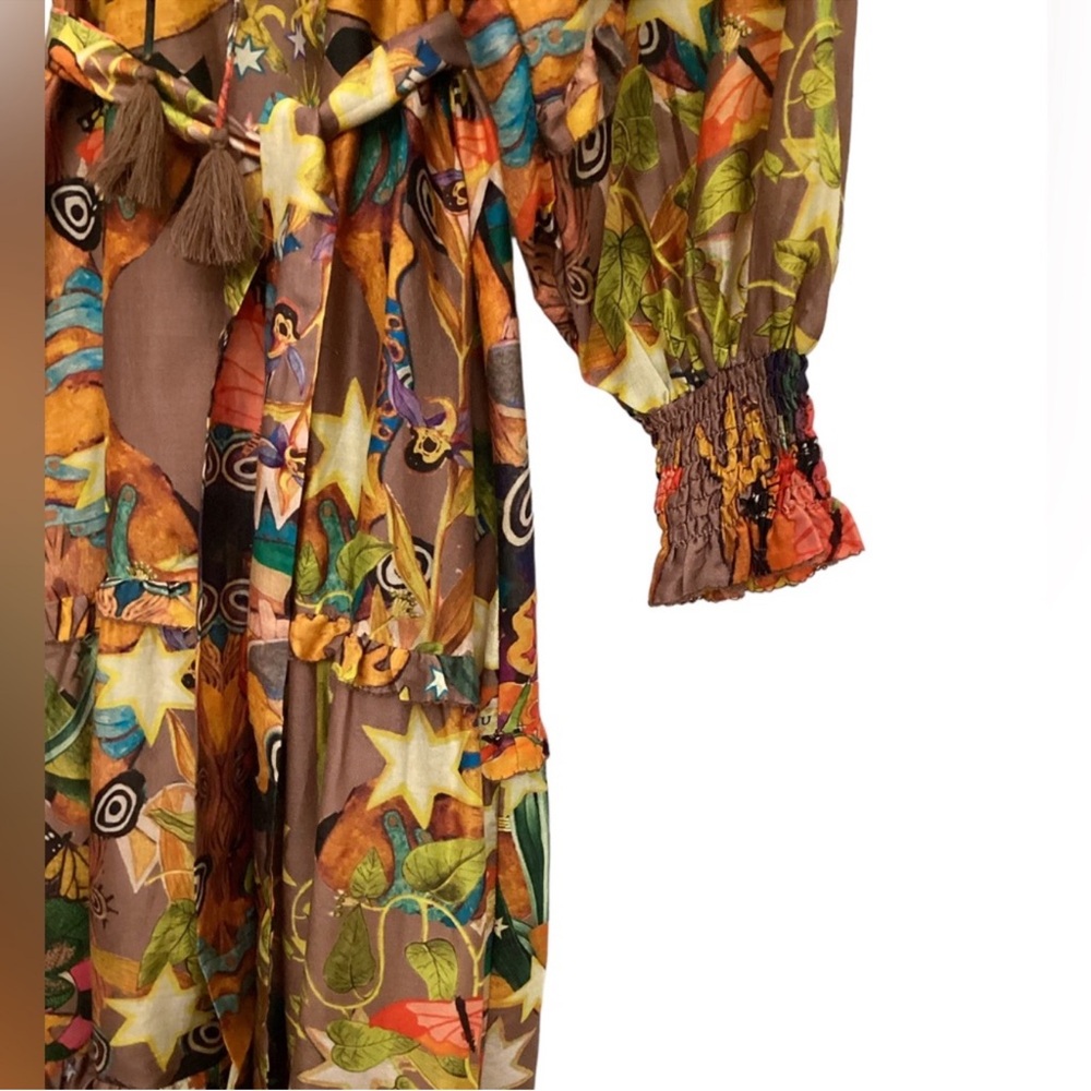 NWT CHUFY Khuyana Memories of Peru Printed Boho Cotton-Silk Maxi Dress Size M - Picture 8 of 15
